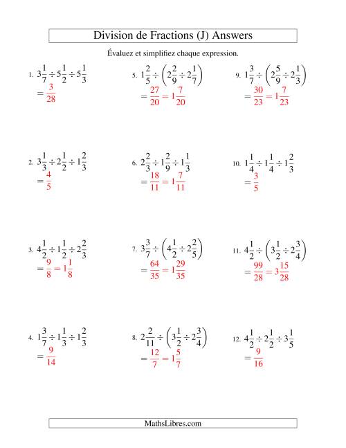 Division et Simplification de Fractions Mixtes - 3 fractions (J) page 2
