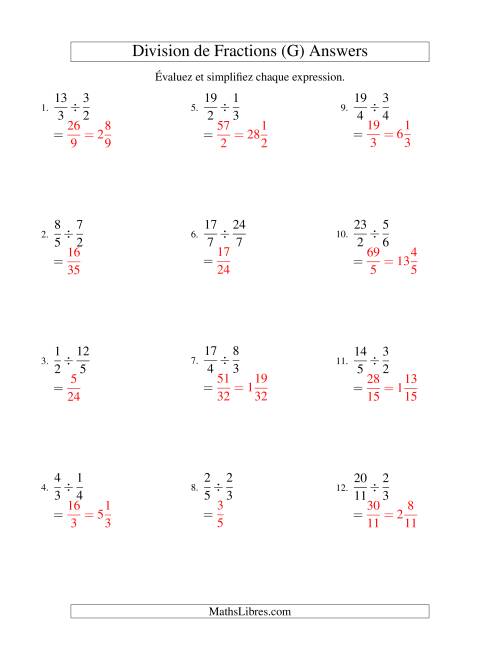 Division et Simplification de Fractions Impropres (G) page 2