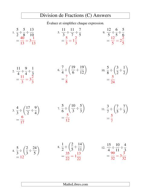 Division et Simplification de Fractions Impropres -- 3 fractions (C) page 2