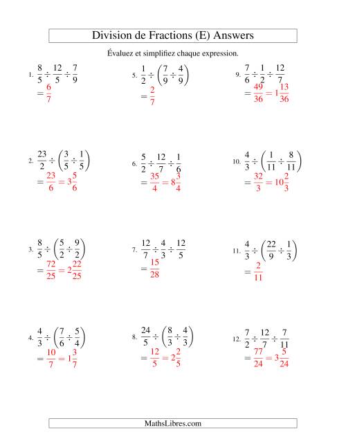 Division et Simplification de Fractions Impropres -- 3 fractions (E) page 2