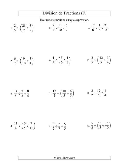 Division et Simplification de Fractions Impropres -- 3 fractions (F)