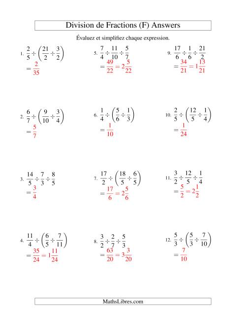 Division et Simplification de Fractions Impropres -- 3 fractions (F) page 2
