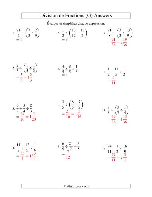Division et Simplification de Fractions Impropres -- 3 fractions (G) page 2