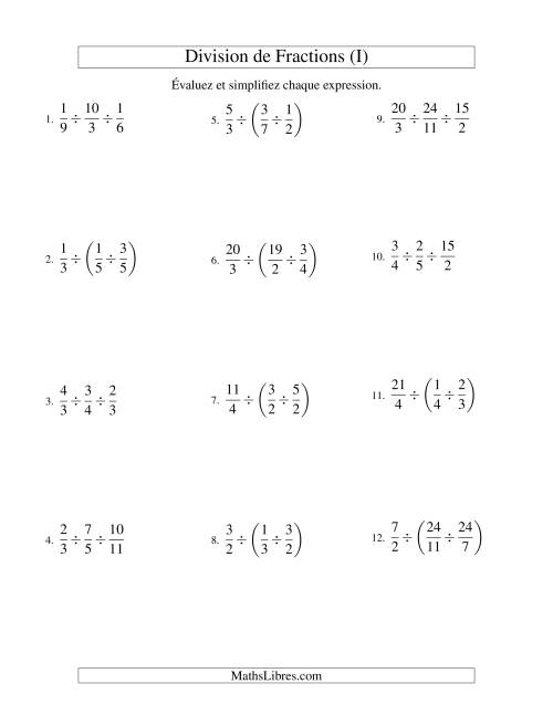 Division et Simplification de Fractions Impropres -- 3 fractions (I)