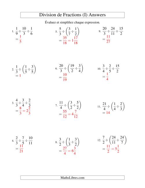Division et Simplification de Fractions Impropres -- 3 fractions (I) page 2