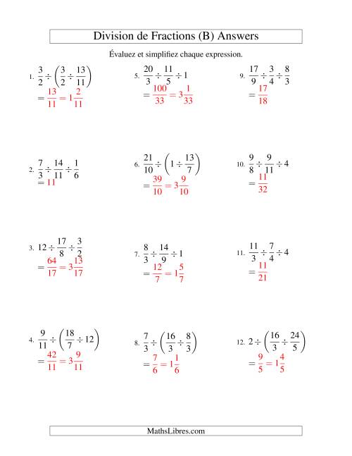 Division et Simplification de Fractions -- 3 fractions (B) page 2