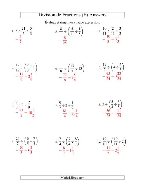 Division et Simplification de Fractions -- 3 fractions (E) page 2