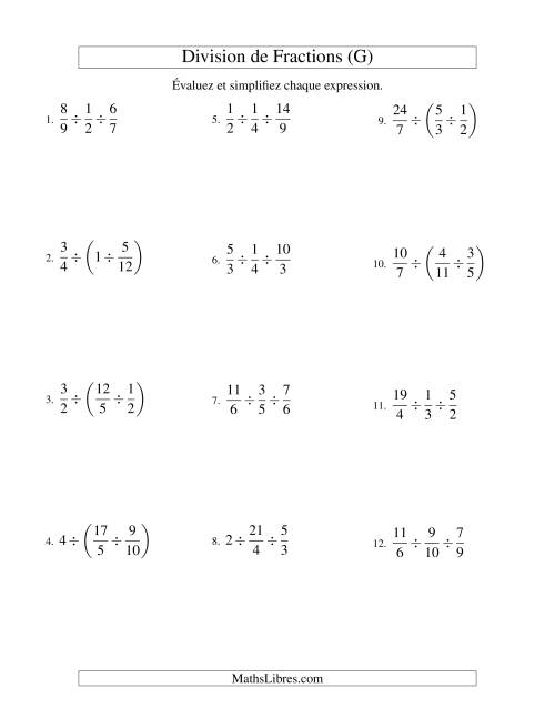 Division et Simplification de Fractions -- 3 fractions (G)