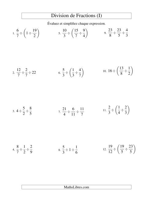 Division et Simplification de Fractions -- 3 fractions (I)