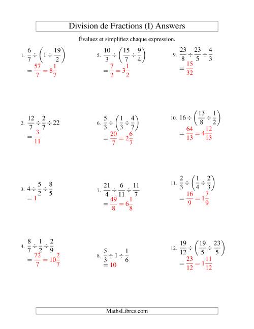 Division et Simplification de Fractions -- 3 fractions (I) page 2