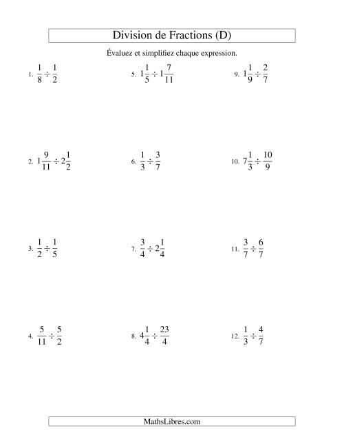 Division et Simplification de Fractions Mixtes (D)