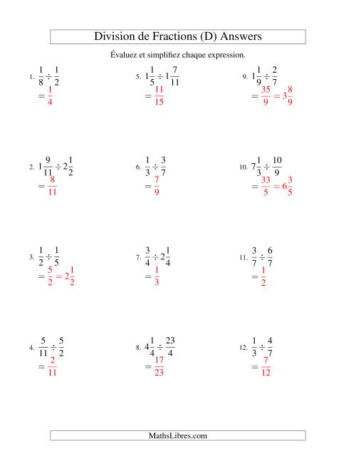 Division et Simplification de Fractions Mixtes (D) page 2