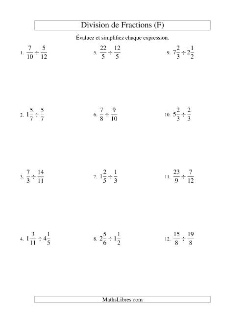 Division et Simplification de Fractions Mixtes (F)