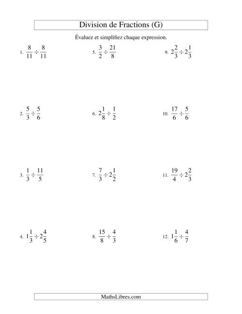 Division et Simplification de Fractions Mixtes (G)