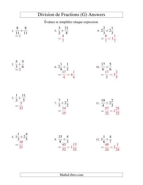 Division et Simplification de Fractions Mixtes (G) page 2
