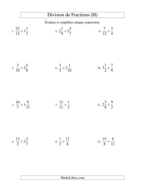 Division et Simplification de Fractions Mixtes (H)