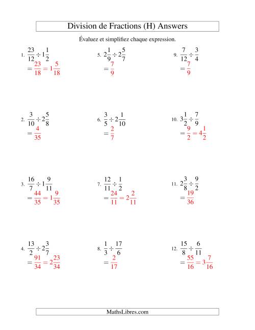 Division et Simplification de Fractions Mixtes (H) page 2