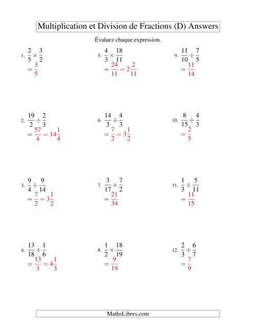 Multiplication et Division de Fractions (D) page 2