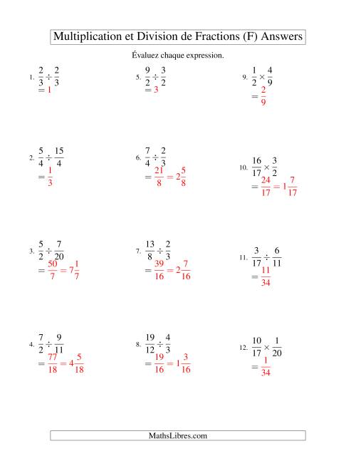 Multiplication et Division de Fractions (F) page 2
