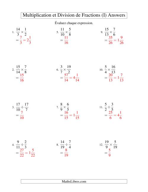 Multiplication et Division de Fractions (I) page 2