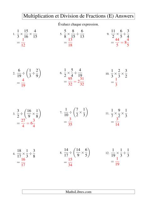 Multiplication et Division de Fractions -- 3 fractions (E) page 2