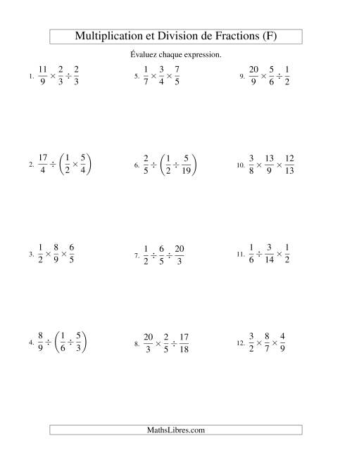Multiplication et Division de Fractions -- 3 fractions (F)