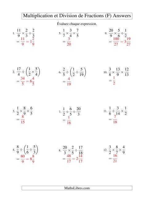 Multiplication et Division de Fractions -- 3 fractions (F) page 2