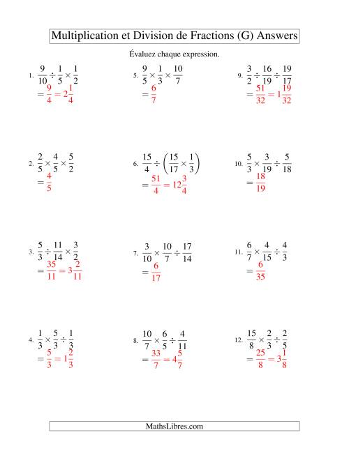 Multiplication et Division de Fractions -- 3 fractions (G) page 2