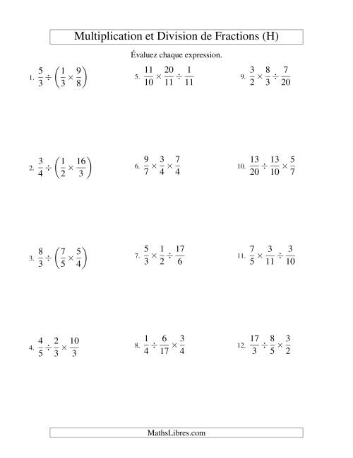 Multiplication et Division de Fractions -- 3 fractions (H)