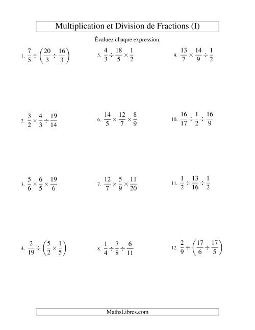 Multiplication et Division de Fractions -- 3 fractions (I)