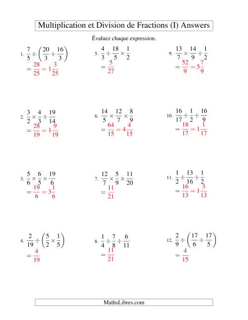 Multiplication et Division de Fractions -- 3 fractions (I) page 2
