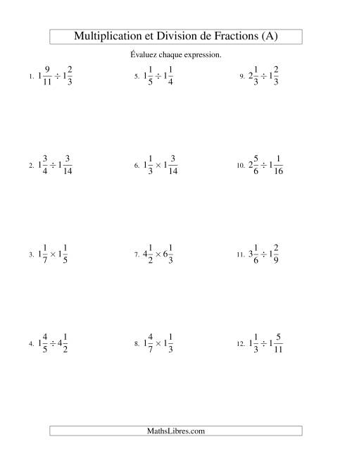 Multiplication et Division de Fractions Mixtes (A)