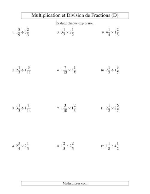 Multiplication et Division de Fractions Mixtes (D)