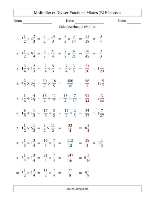 Multiplication et Division de Fractions Mixtes (E) page 2