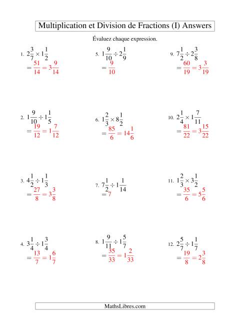 Multiplication et Division de Fractions Mixtes (I) page 2