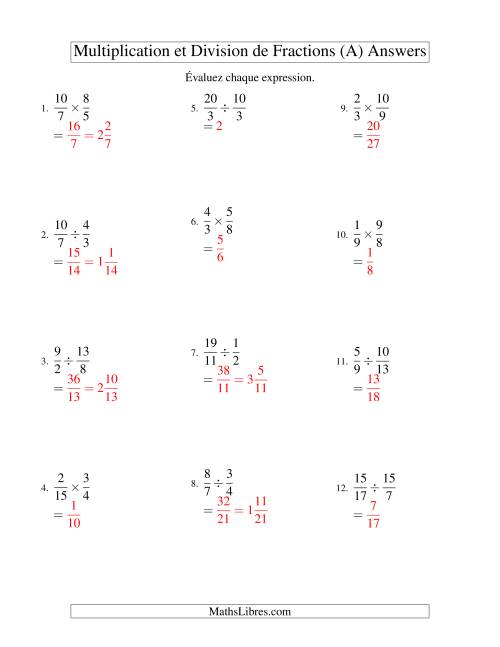 Multiplication et Division de Fractions (Tout) page 2