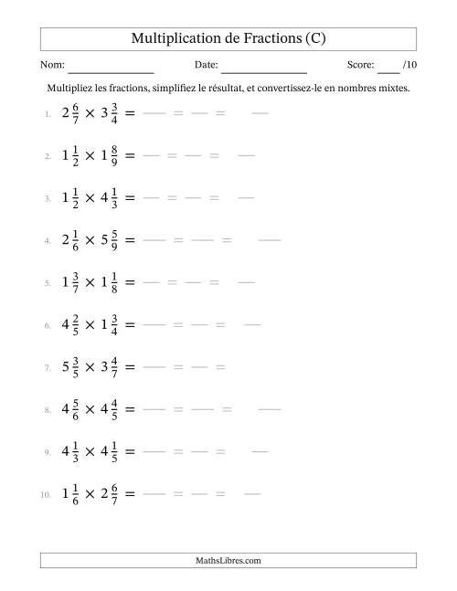 Multiplier deux fractions mixtes (C)