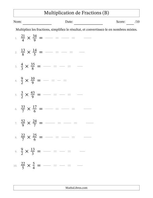 Multiplier et Simplifier Deux Fractions Impropres (B)