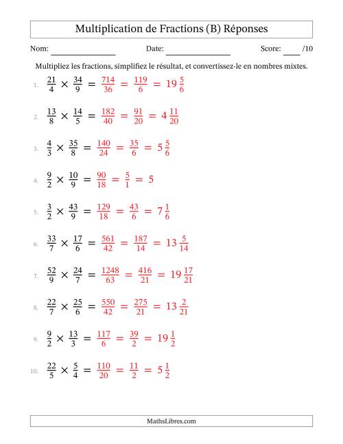 Multiplier et Simplifier Deux Fractions Impropres (B) page 2