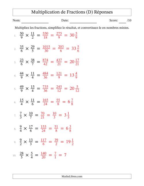 Multiplier et Simplifier Deux Fractions Impropres (D) page 2