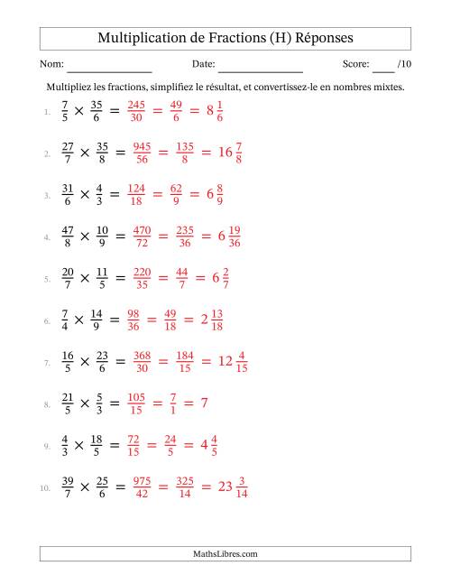 Multiplier et Simplifier Deux Fractions Impropres (H) page 2
