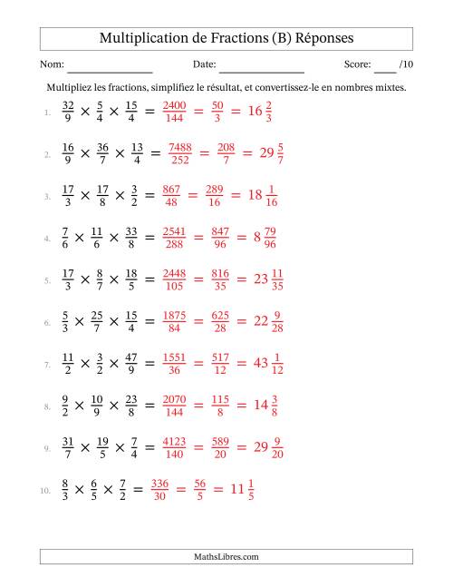 Multiplier trois fractions impropres (B) page 2