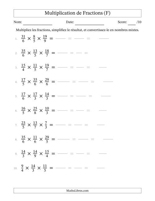 Multiplier trois fractions impropres (F)
