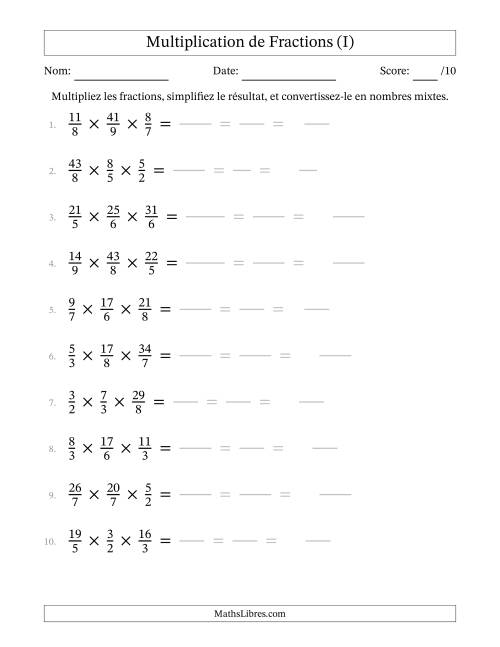 Multiplier trois fractions impropres (I)