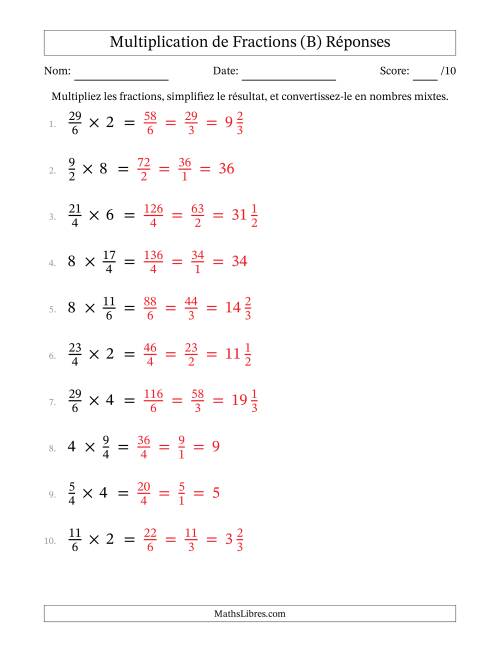 Multiplier Fractions Impropres par quelques Nombres Entiers (B) page 2
