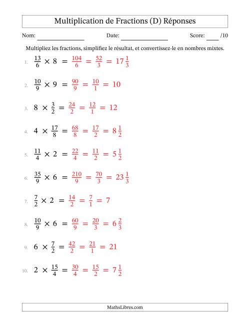 Multiplier Fractions Impropres par quelques Nombres Entiers (D) page 2