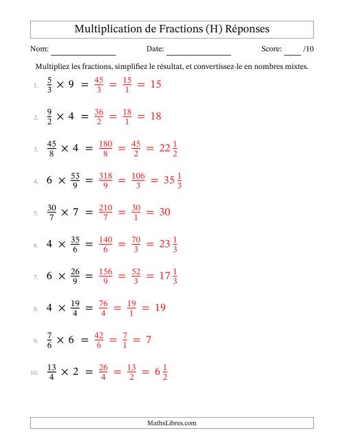 Multiplier Fractions Impropres par quelques Nombres Entiers (H) page 2