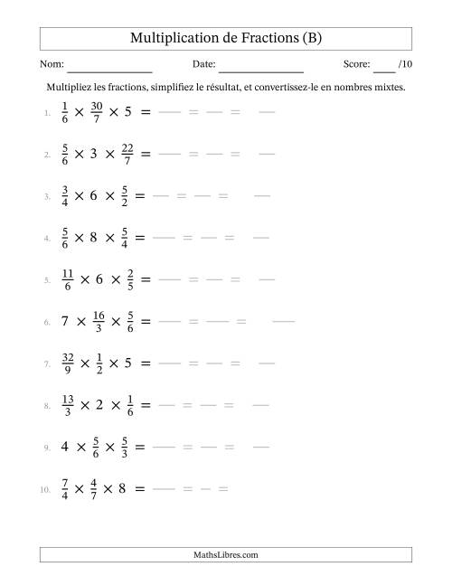 Multiplier fractions propres par quelques nombres entiers (trois facteurs) (B)