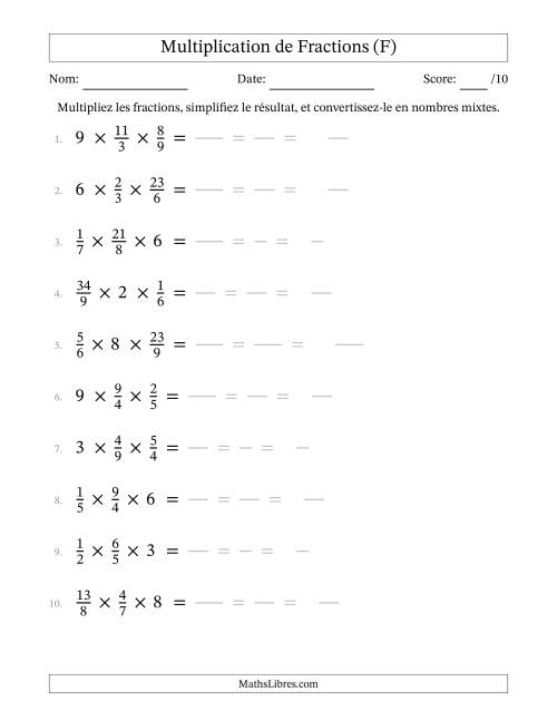 Multiplier fractions propres par quelques nombres entiers (trois facteurs) (F)