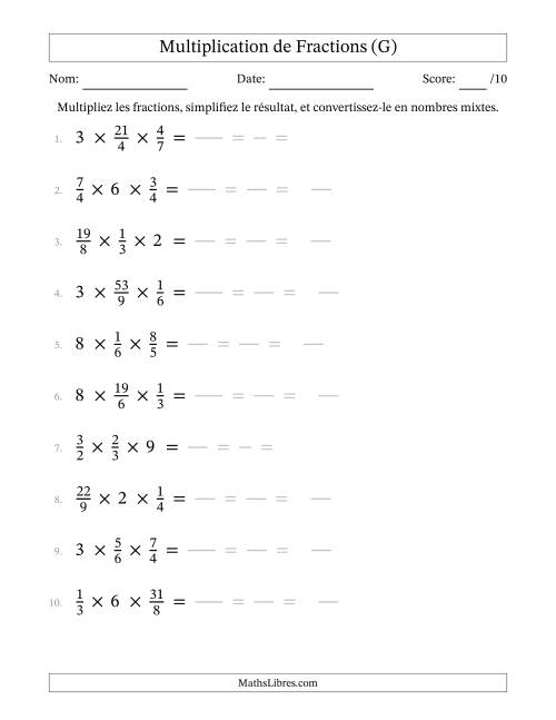 Multiplier fractions propres par quelques nombres entiers (trois facteurs) (G)